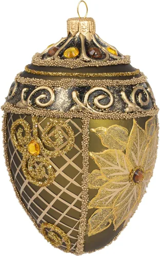 Vista 8 de Fabergé Huevo - Adorno para árbol de Navidad de vidrio soplado de 5 pulgadas, diseño de flor de pascua, color borgoña mate, 5 pulgadas
