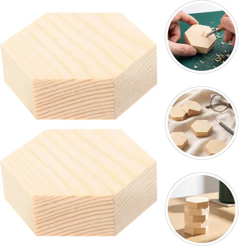 Vista 9 de 5pcs Hexagon Blocks Unfinished Wooden for Painting and Wood Burning
