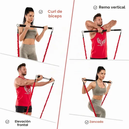 Vista 5 de Resistance Band Bar for Fitness – Workout Bar for Exercise, Squat, Biceps, Triceps, Shoulders, Back – Adjustable 3 Parts Bar for Resistance Bands