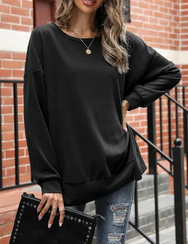 Vista 2 de Florboom Sudaderas de gran tamaño para mujer, cuello redondo, manga larga, túnica casual, suéter suave para otoño