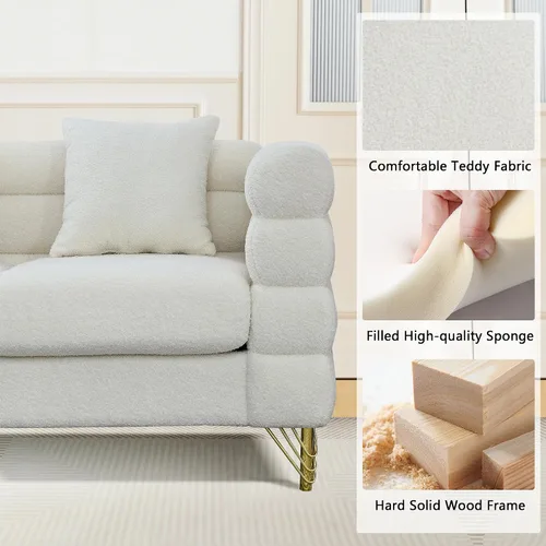 Vista 6 de mikibama Juego de sofá Teddy de lujo para sala de estar, muebles de decoración moderna, sofá seccional, sofá de 3 plazas y loveseat con 5 almohadas