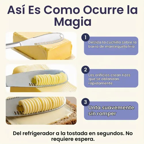Vista 6 de Cuchillo de mantequilla de acero inoxidable Nevkha - Cuchillo listo para mantequilla de 3 en 1, esparcidor de mantequilla y gadget de cocina