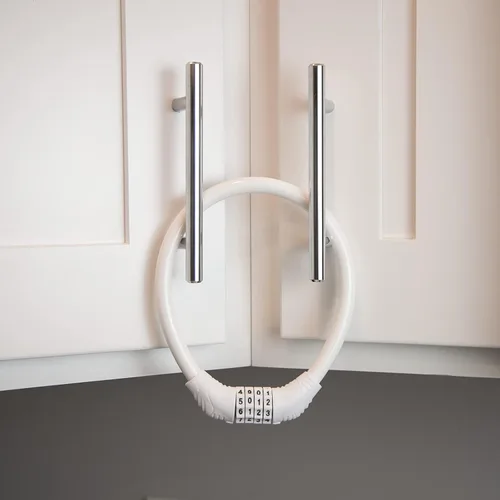 Vista 8 de Urban August Cerradura de refrigerador para niños y adultos, cerradura de refrigerador de 4 dígitos para refrigeradores de puerta francesa