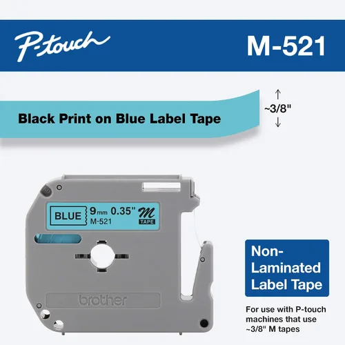 Vista 2 de Brother Etiqueta de forma continua de 0.37 "X26.20' (BRTM521), negro/azul