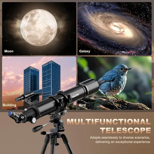 Vista 7 de NACATIN Telescopio de Astronomía para Adultos y Principiantes, Apertura de 90mm 800mm de Longitud Focal Telescopio Refractor Profesional Portátil