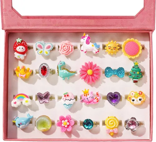 Vista 10 de PinkSheep Anillos de joyería para niña pequeña en caja, 24 encantadores Anillo de Halloween