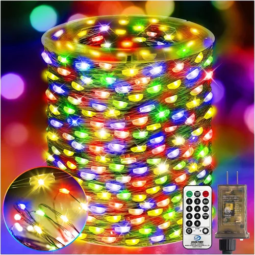 Vista 8 de KNONEW Guirnalda de luces de Navidad para exteriores de 100 pies, 300 luces LED para exteriores, impermeable, 8 modos, decoración para bodas Blanco