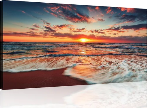 Vista 33 de TutuBeer 3 paneles de fotos de playa, arte de pared, diseño de mar azul, playa blanca al amanecer, imágenes impresas en lienzo, imágenes del océano