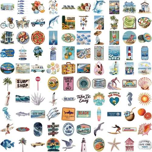 Vista 6 de 100 calcomanías estéticas para viajes de vacaciones de verano en la playa