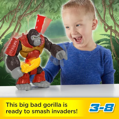 Vista 3 de Fisher-Price Imaginext Juguete preescolar Silverback Gorilla Smash figura de 8 pulgadas con acción de perforación y accesorios