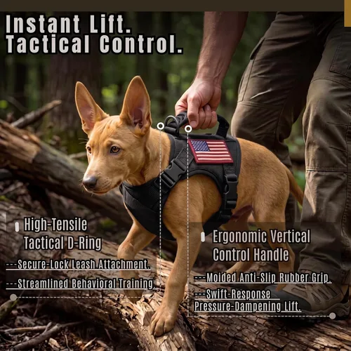 Vista 5 de Arnés táctico para perros pequeños, chaleco para perros de servicio militar con mango de goma, arnés de entrenamiento ajustable K9 con paneles MOLLE