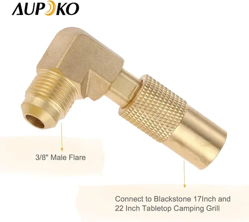 Vista 3 de Aupoko Adaptador de codo de propano para Blackstone, conector de gas RV de latón, manguera de conversión de tanque de baja presión macho de 3/8