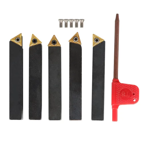 Vista 4 de findmall Juego de herramientas de torneado de torno de 5 piezas de 3/8 pulgadas de carburo indexable con 5 insertos de carburo aptos