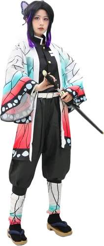 Vista 3 de C-ZOFEK Disfraz de Kochou para mujer, talla estadounidense, kimono con cinturón para Halloween, Blanco