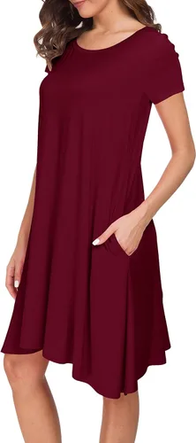 Vista 2 de Afibi Bolsillos sueltos de manga corta para mujer vestidos casual