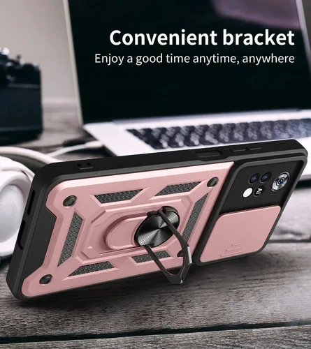 Vista 3 de Funda CCSmall para Xiaomi Poco M4 Pro 4G con cubierta deslizante para cámara SJ Negro Caja resistente de protección contra caídas de grado militar