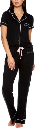 Vista 10 de bebe Conjunto de pijama de dama de honor de 2 piezas para mujer, camisa y pantalones de manga corta con botones Negro 24