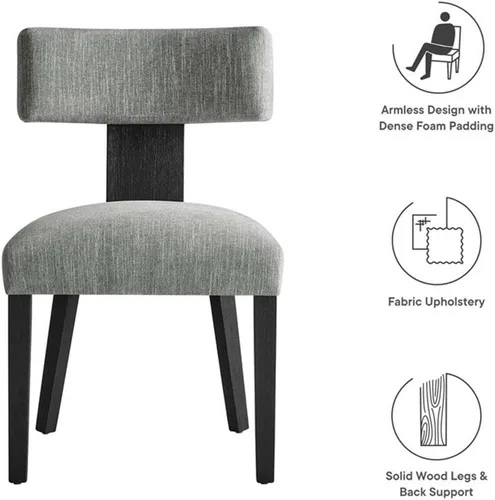 Vista 9 de Modway Nalani - Juego de 2 sillas de comedor sin brazos en tejido jaspeado, gris y negro, sillas auxiliares contemporáneas con patas de madera