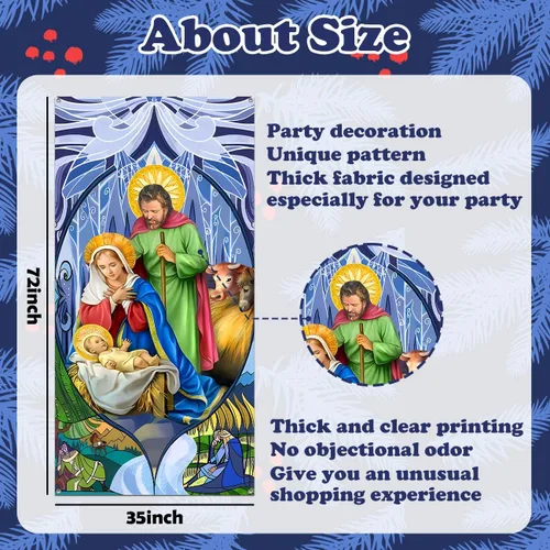 Vista 2 de Decoraciones de Navidad, cubierta de puerta de Navidad, cubierta de puerta de pesebre, escena religiosa, pancarta de puerta delantera de Navidad