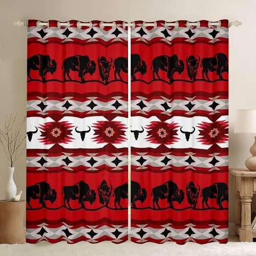 Vista 29 de Cortinas opacas estilo bohemio occidental de 76 x 45 pulgadas, cortinas y cortinas de atrapasueños de vaca, cortinas del suroeste, cortinas de Multi