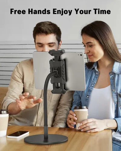Vista 7 de Soporte para tablet para escritorio, soporte ajustable con cuello de cisne con rotación de 360° para iPad Pro/Air/Mini, Kindle Fire Hd, Galaxy Tabs