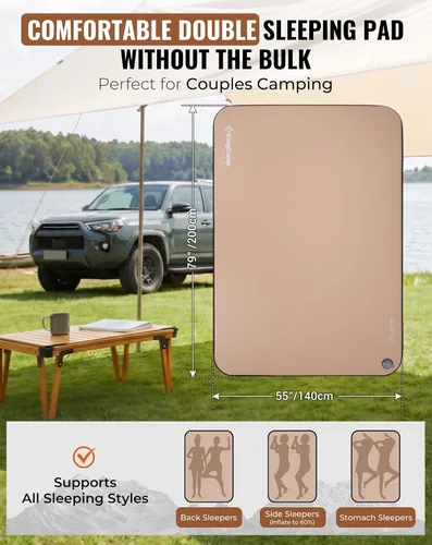 Vista 5 de KingCamp FLEXIREST 5.0 - Colchoneta de dormir doble para camping, compacta, tamaño completo, con bolsa de inflador, colchón de campamento sin PVC