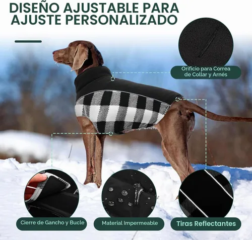 Vista 4 de Kuoser - Abrigo reversible para perros para climas fríos, abrigo de invierno impermeable reflejante para mascotas, abrigo para perros a cuadros