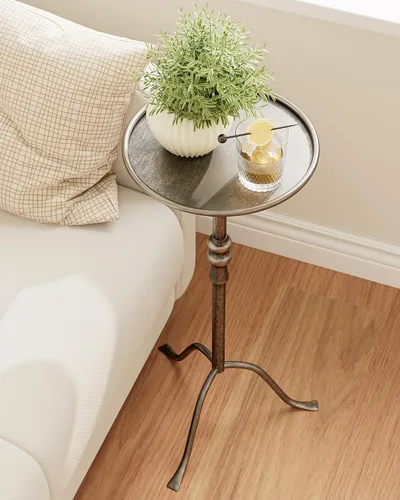 Vista 4 de 25.6" Vintage Round Pedestal End Table with Tray Top, Antique Martini Cocktail Accent Table for Living Room, Bedroom, Drink Table with Brass