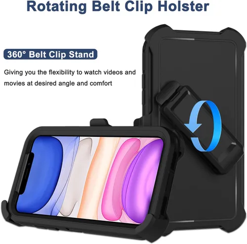 Vista 2 de Funda para iPhone 11 con clip para cinturón, 2 protectores de pantalla, [grado militar] de servicio pesado, cobertura completa, resistente a prueba