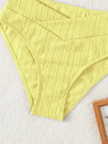 Vista 5 de OYOANGLE Conjunto de bikini de 2 piezas para mujer, con textura en V, con alambre, traje de baño de cintura alta