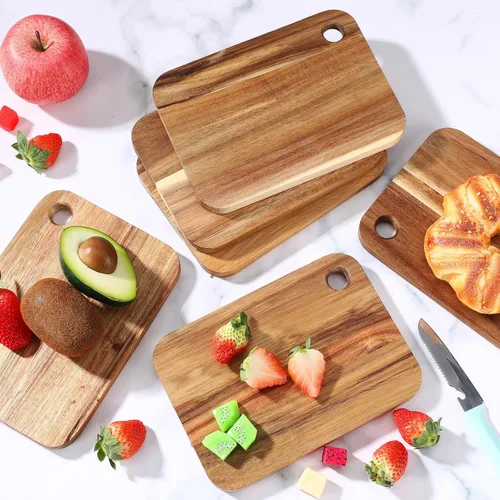 Vista 4 de Vesici 12 tablas de cortar de madera de acacia pequeñas, tablas de cortar rectangulares de madera, bandeja de servir ligera, mini tabla de cortar a