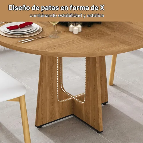 Vista 5 de Mesa de comedor redonda estilo granja para 6, mesa de cocina circular de 47" MDF con acabado de grano de madera, mesa de cocina y comedor de madera