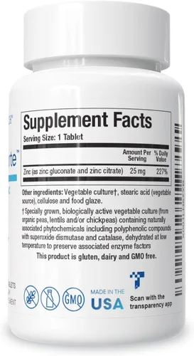 Vista 2 de BIOTICS RESEARCH Zn-Zyme Forte Citrato de Zinc y Gluconato 25mg 100