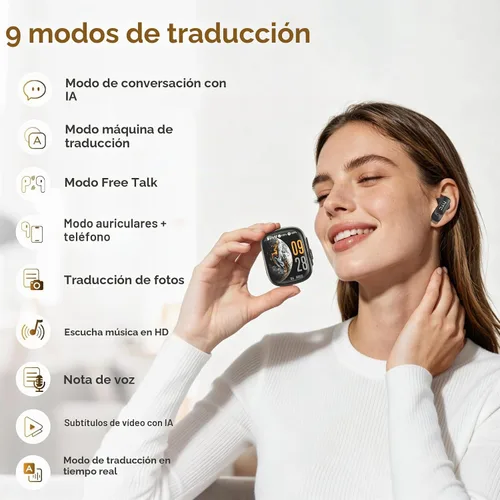 Vista 7 de NE72 - Auriculares de traducción AI en tiempo real, 165 idiomas traductor de auriculares, auriculares inalámbricos Bluetooth 6.0 con pantalla táctil