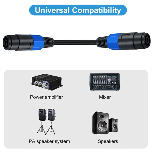 Vista 3 de Cable de altavoz, cable adaptador de audio Speakon hembra a hembra y cambiador de género para DJ/PA cable de altavoz con bloqueo giratorio de 7.9