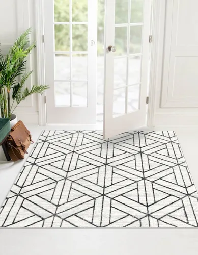 Vista 16 de Unique Loom Matrix Trellis Collection - Alfombra de área, diseño (2 pies x 6 pies 1 pulgada, color azul/marfil)