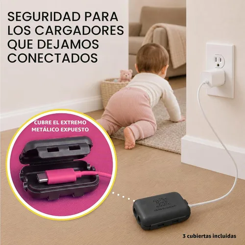 Vista 2 de Funda de cargador USB a prueba de bebés – Caja de punta de cable resistente a los niños para cables de carga USB estándar – (paquete de 3, negro)