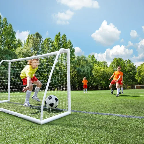 Vista 8 de SHANTRA Portería de fútbol de 12 x 6/10 x 6.5/8 x 5/6 x 4 pies para patio trasero, redes de fútbol de tamaño completo para niños y adultos, portería