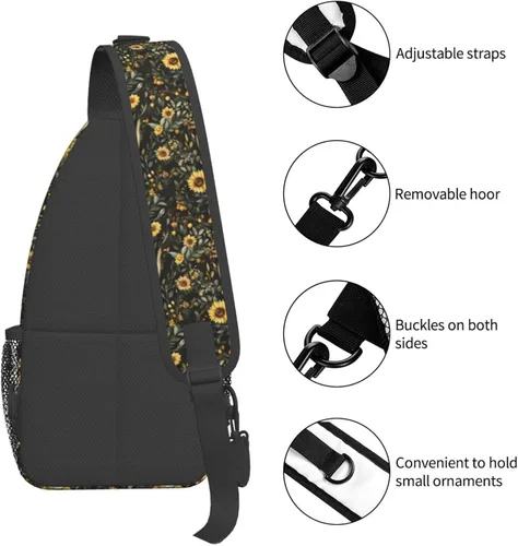 Vista 3 de Small Crossbody Bags for Women Men - Vintage Sunflower Deer Skull Print Adjustable Shoulder Bag Fanny Packs Belt Sling Bag Crossbody Purses Backpack