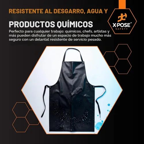 Vista 5 de Xpose Safety Heavy Duty Vinyl Waterproof Aprons, White - For Home, Industrial and Commercial Use - Chemical Resistant Negro