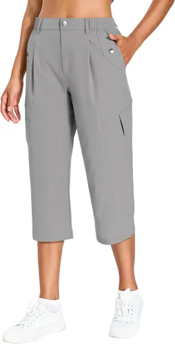 Vista 9 de Women's Quick Dry Hiking Pants Lightweight Cargo Capris Verde militar