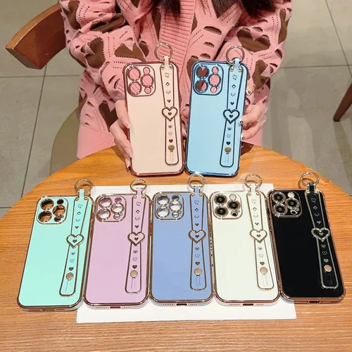 Vista 8 de IDweel Funda para iPhone 11 Pro Max con correa de pulsera ajustable, lazo atril, chapado de lujo de corazón, esquinas elevadas, a prueba de golpes