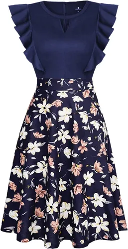 Vista 2 de CHICCLOTH Vestidos vintage para mujer, con volantes, bordados, acampanados, acampanados, para cóctel, fiesta, boda, invitadas
