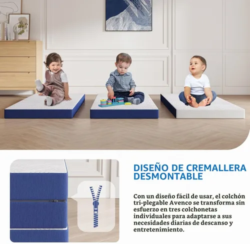 Vista 7 de Avenco Cubrecolchón de triple pliegue, colchón plegable de 4 pulgadas, tamaño individual, espuma viscoelástica plegable con funda extraíble y Azul