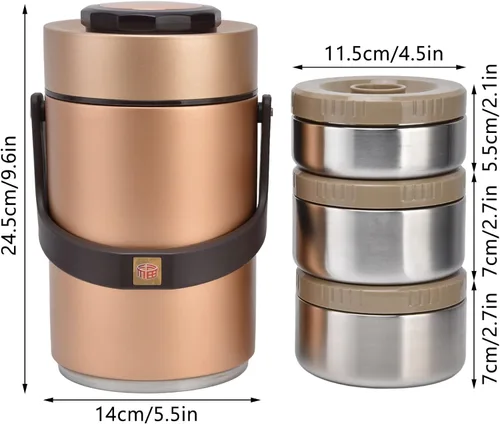 Vista 2 de Qiilu Termos para Comida Caliente 24 Horas 304 Acero Inoxidable 2.3L Termos Para Comida Caliente 24 Horas 304 Caja de almuerzo al vacío 3 capas