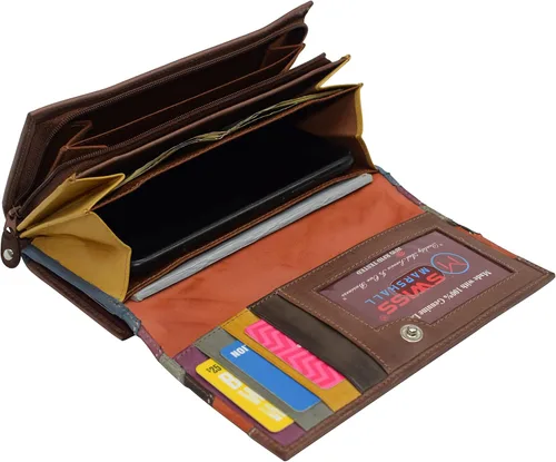 Vista 4 de Swiss Marshall Carteras de cuero para mujer bloqueo RFID gran capacidad tarjetero para teléfono Varios colores Cartera de mano