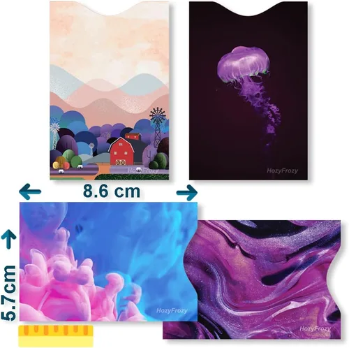 Vista 3 de 8 fundas de bloqueo RFID, diseños únicos y artes en morado, soporte antirrobo, protector de tarjeta de crédito, fácil de reconocer, resistente