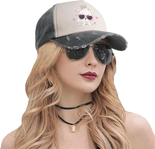 Vista 4 de Cute Cat with Glasses Baseball Cap for Men Women Hats Adjustable Vintage Washed Cotton Dad Hat