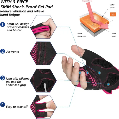 Vista 2 de MOREOK Guantes de ciclismo para hombresmujeres-almohadilla de gel de 0.197 in Guantes de ciclismo de medio dedo para ciclismo, levantamiento