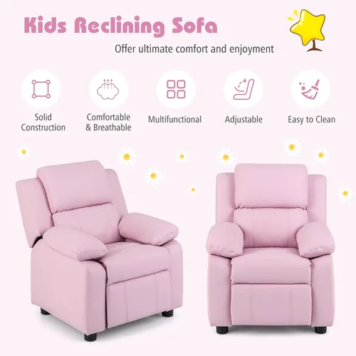 Vista 6 de Costzon Silla reclinable de cuero con reposapiés, reposabrazos, reposacabezas y soporte lumbar, silla ergonómica para sala de juegos, sofá Rosa